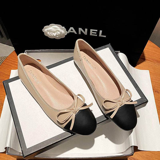 Women's Low-Cut Bow Pumps - Stylish Cloud Gray Flat Bottom Shoes - Buy Center