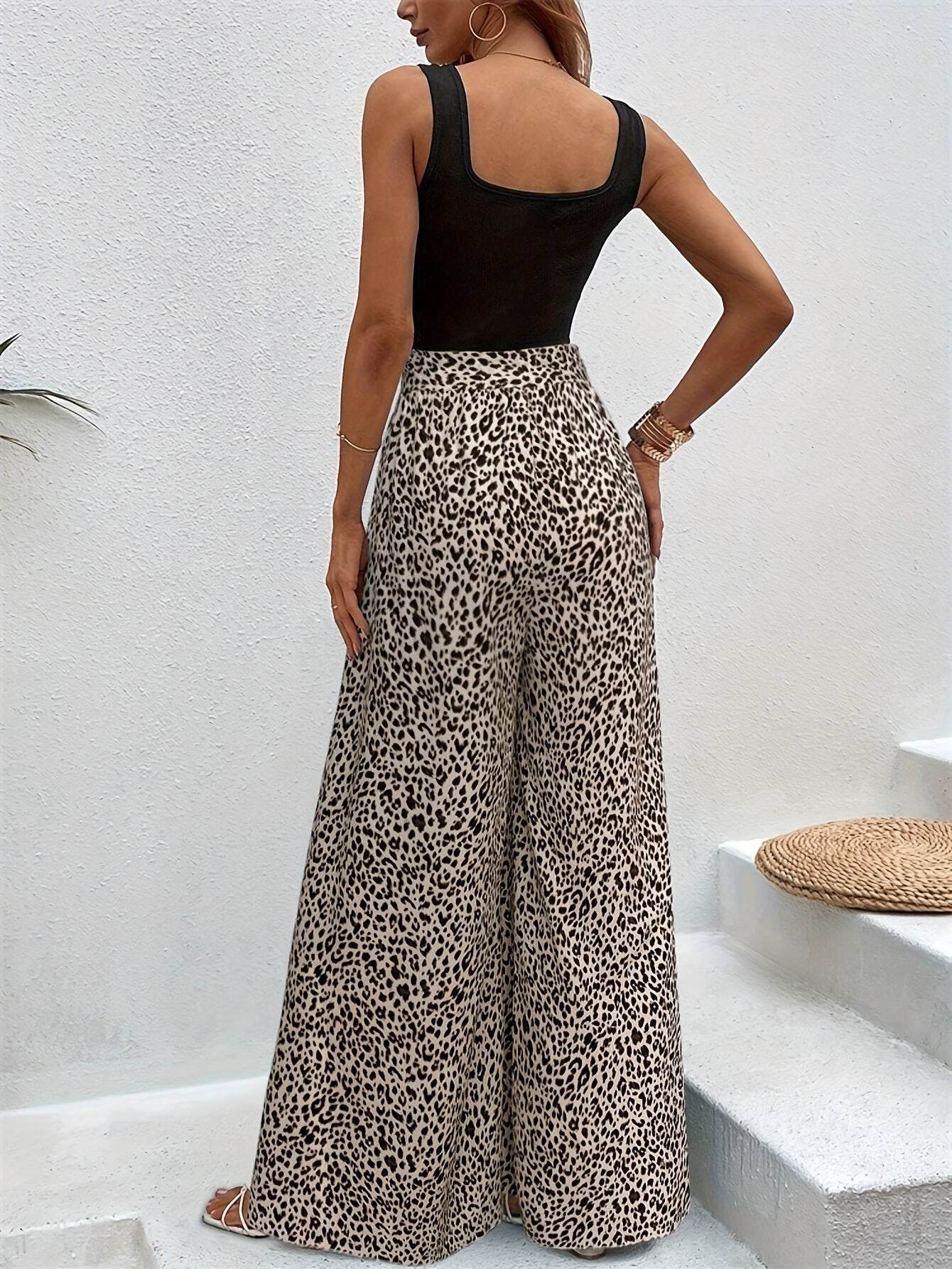 Stylish Square Neck Tank Top & Leopard Print Pants Set - Lightweight - Buy Center