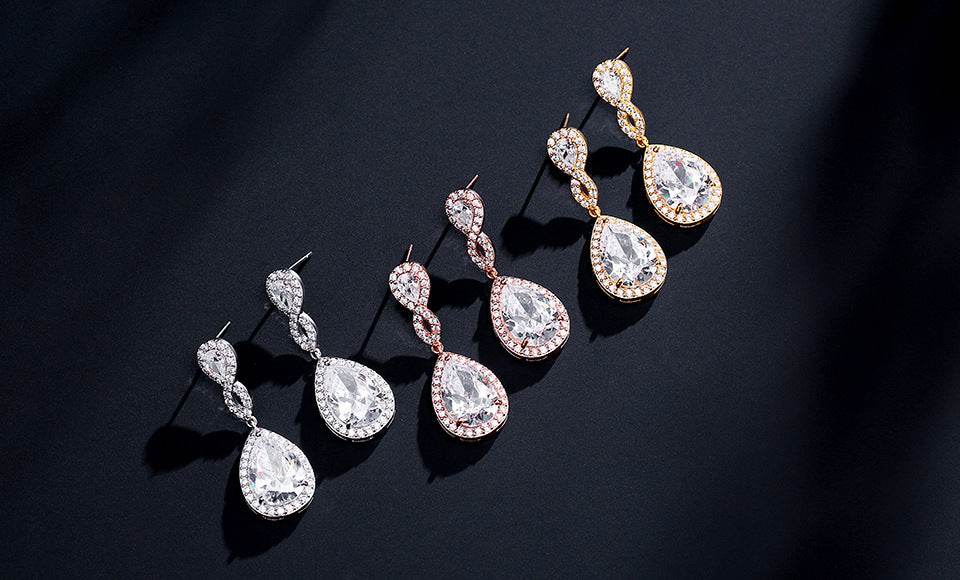 Buycenter Drop-shaped Bridal Earrings - AAA Zircon, Copper Geometry Design - Buy Center