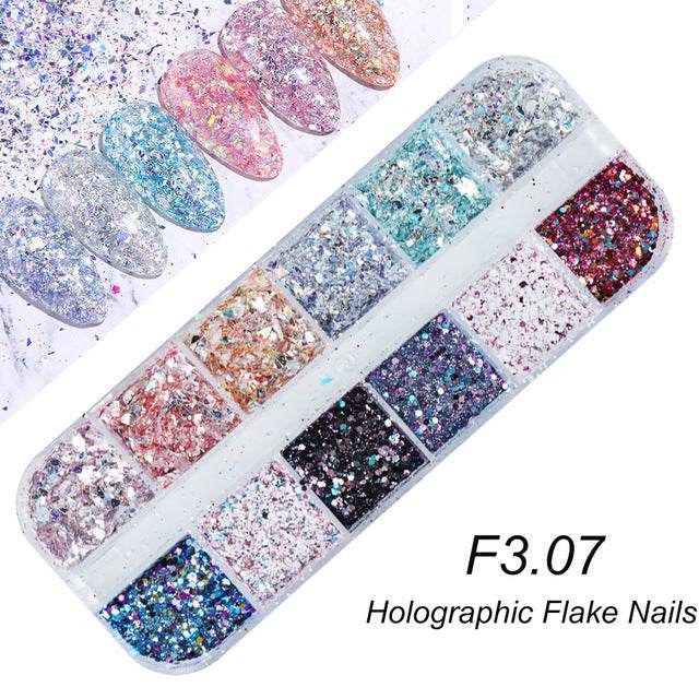 Nail Gold & Silver Glitter Laser Sequins - 12 Bars for Stunning Designs - Buy Center