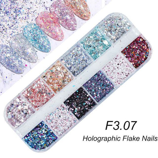 Nail Gold & Silver Glitter Laser Sequins - 12 Bars for Stunning Designs - Buy Center