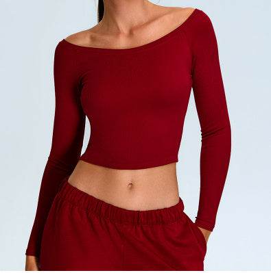 Buycenter Women's Autumn Yoga Clothes - Off-Neck Long Sleeve Blouse - Buy Center