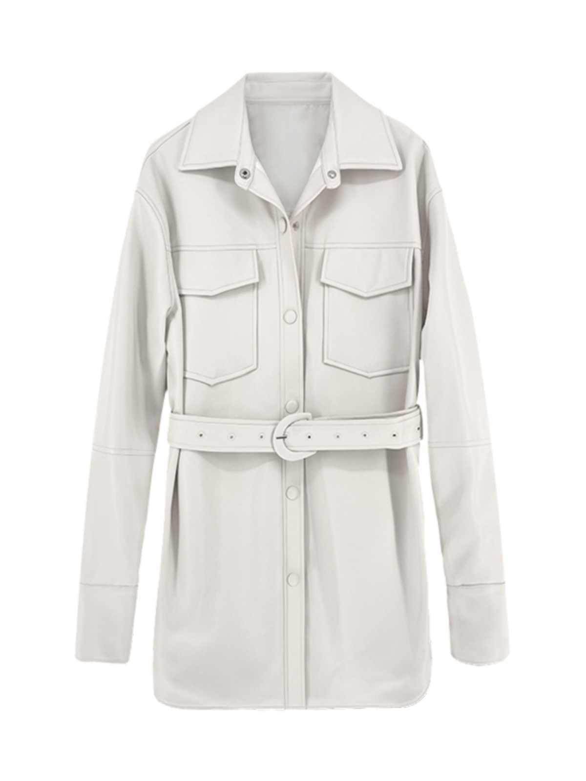 Women's Retro White Leather Coat - Chic Mid-Length Blouse Style 2025 - Buy Center
