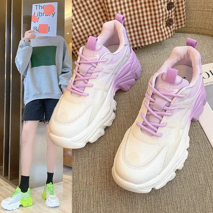 Buycenter Women's Colorful Sequin Lace-Up Sneakers - Trendy Platform Style - Buy Center