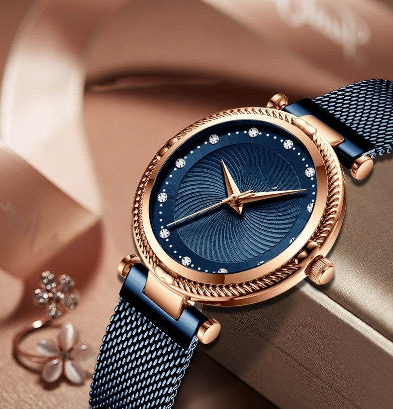 Buy Center Women's Mesh Waterproof Watch - Elegant Diamond-Inlaid Design - Buy Center