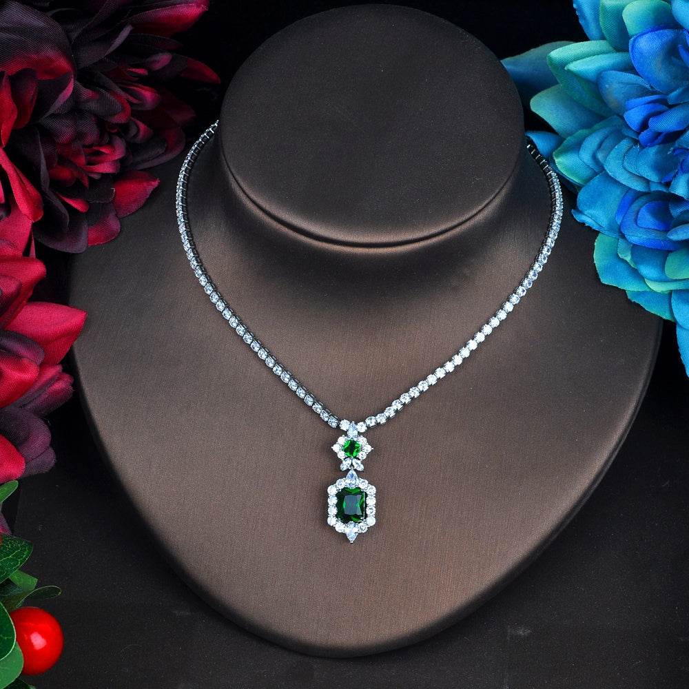 Elegant Dark Green Pendant Necklace & Earrings Set - Fine Jewelry 2025 - Buy Center