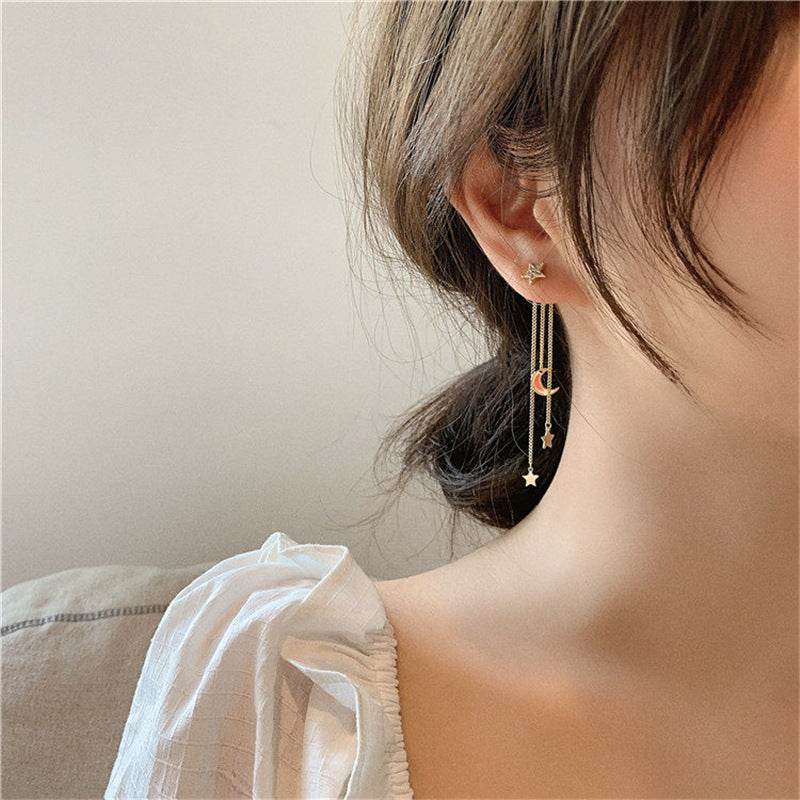 Buycenter Gold Star Moon Long Fringe Earrings - Fashionable Alloy Style - Buy Center
