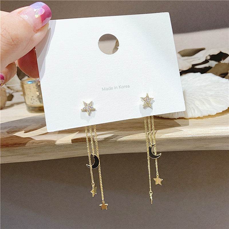 Buycenter Gold Star Moon Long Fringe Earrings - Fashionable Alloy Style - Buy Center