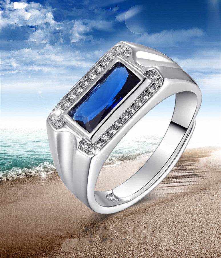 S925 Sterling Silver Kyanite Ring - Modern Geometric Design for Men - Buy Center