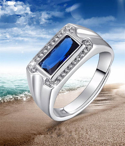 S925 Sterling Silver Kyanite Ring - Modern Geometric Design for Men - Buy Center