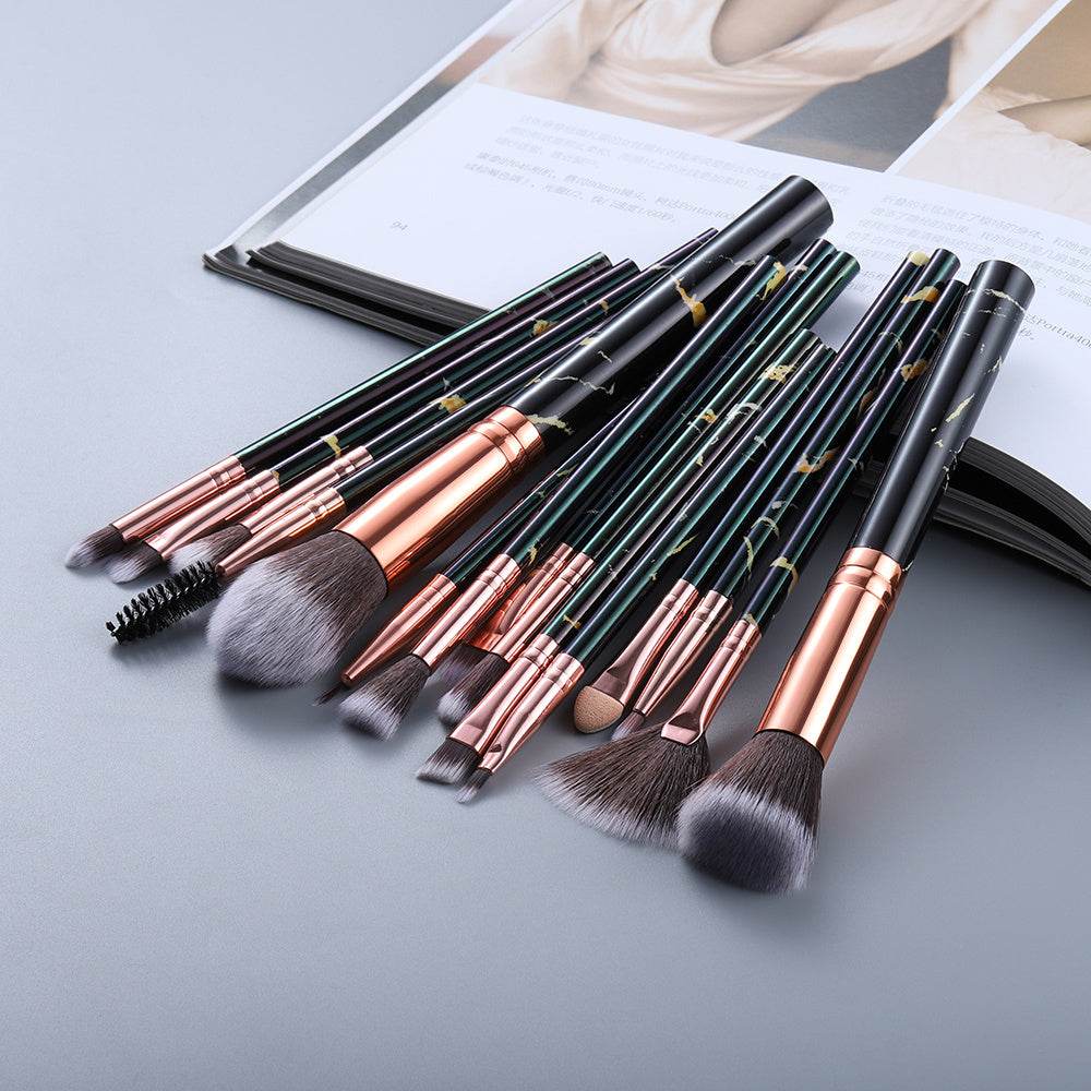 15 Marbled Design Makeup Brushes Set - Premium Quality & Elegant Storage - Buy Center