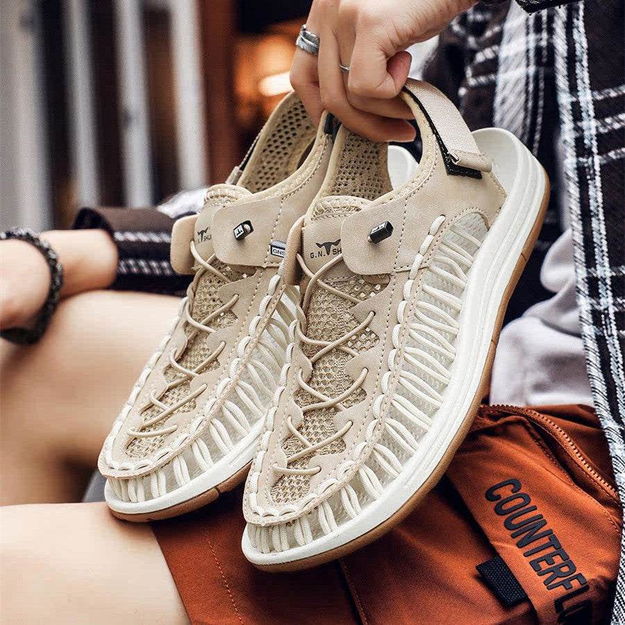 Men’s Summer Trekking Sandals - Woven Hollow Style with Velcro Closure - Buy Center