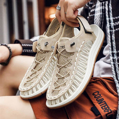 Men’s Summer Trekking Sandals - Woven Hollow Style with Velcro Closure - Buy Center