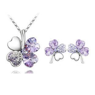 Four-Leaf Clover Crystal Necklace & Earrings Set - Elegant Jewelry for Women - Buy Center