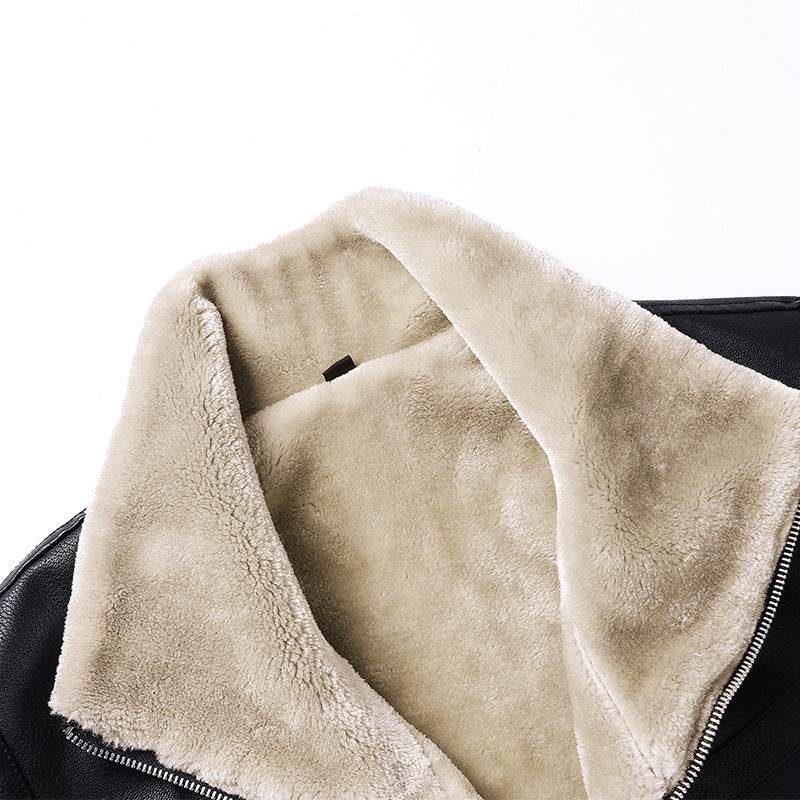 Trendy Men's Leather Jacket with Fleece - Zipper Pocket for Winter Style - Buy Center