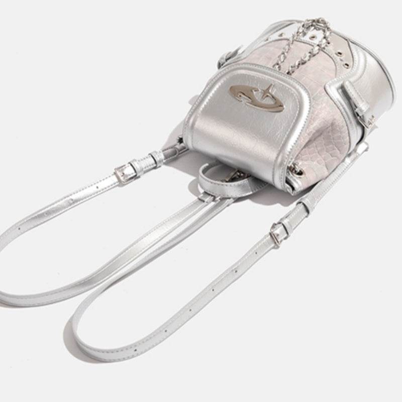 Stylish Silver Crocodile Pattern Backpack - Water-Repellent Fashion Accessory - Buy Center