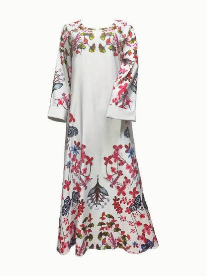 Buycenter Elegant Floral Abaya Dress - Long Sleeve, Micro Elastic Fit - Buy Center