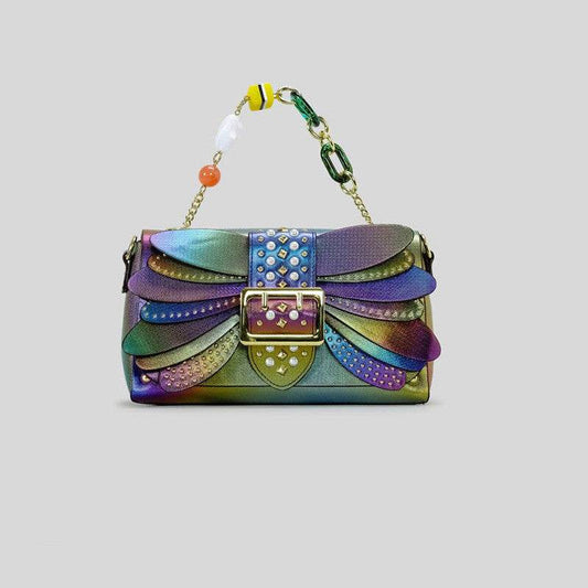 Heavy Industry Rivet Handbag - Trendy Contrast Color Butterfly Wing Clutch - Buy Center
