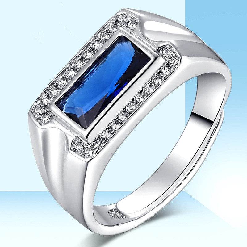 S925 Sterling Silver Kyanite Ring - Modern Geometric Design for Men - Buy Center
