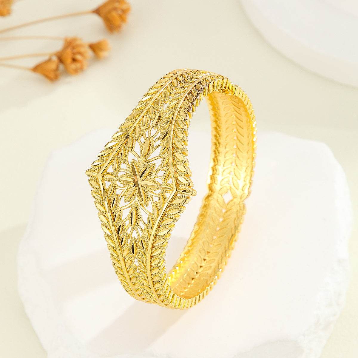 Buycenter Gold Hollow Leaf Bracelet - Carved Wheat Flower Design - Buy Center