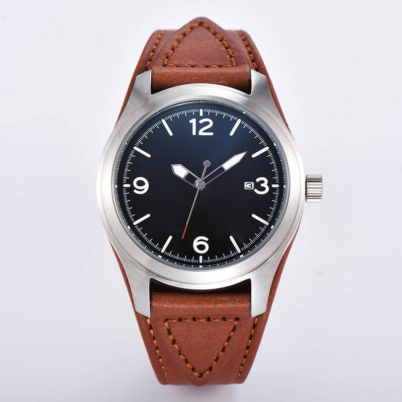 Buycenter Luminous Mechanical Watch - Casual Brown Leather Strap, 44mm Dial - Buy Center