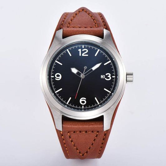 Buycenter Luminous Mechanical Watch - Casual Brown Leather Strap, 44mm Dial - Buy Center