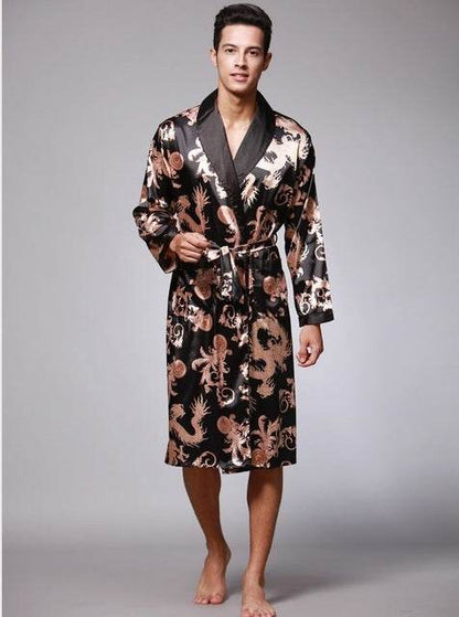 Elegant Men's Silk Robe - Premium V-Neck Long Sleeve Lounge Wear - Buy Center