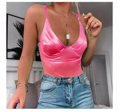 Buycenter Women's Sleeveless Siamese Vest - V-Neck Slim Fit Camisole - Buy Center