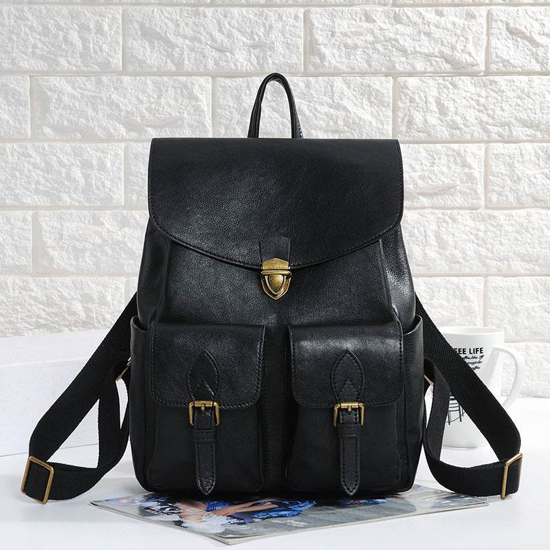 Women's Vintage Cowhide Backpack - Durable Fashion Accessory in Black/Brown - Buy Center