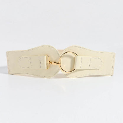 Women's PU Leather Wide Belt - Chic Design with Gold Buckle for 2025 - Buy Center