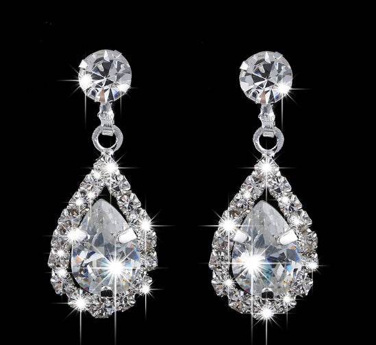 Brilliant Full Diamond Zircon Drop Necklace - Elegant Bridal Jewelry Set - Buy Center