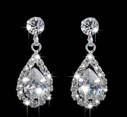 Brilliant Full Diamond Zircon Drop Necklace - Elegant Bridal Jewelry Set - Buy Center