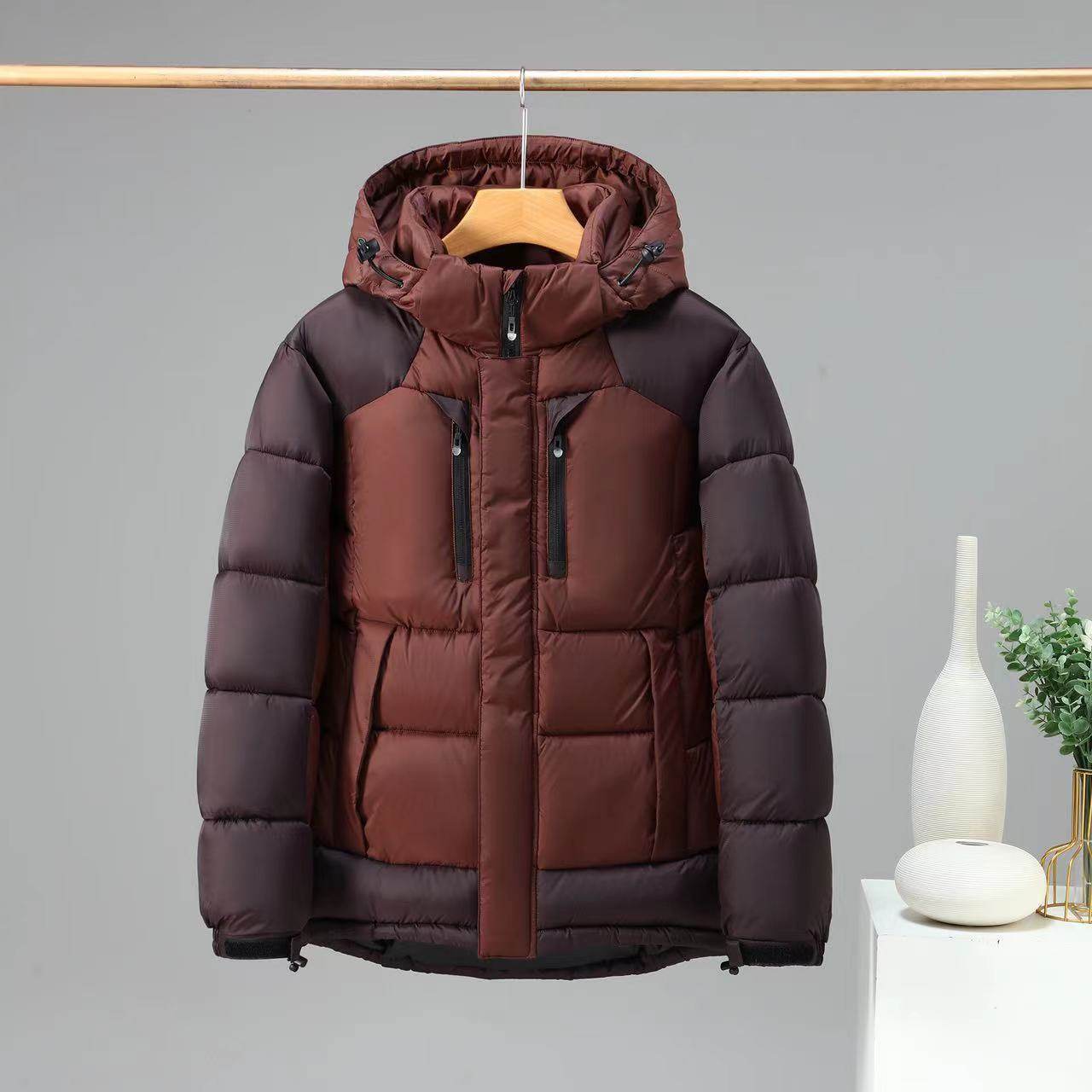 Color Block Down Jacket Coat - Detachable Hood, Winter Warmth & Style - Buy Center