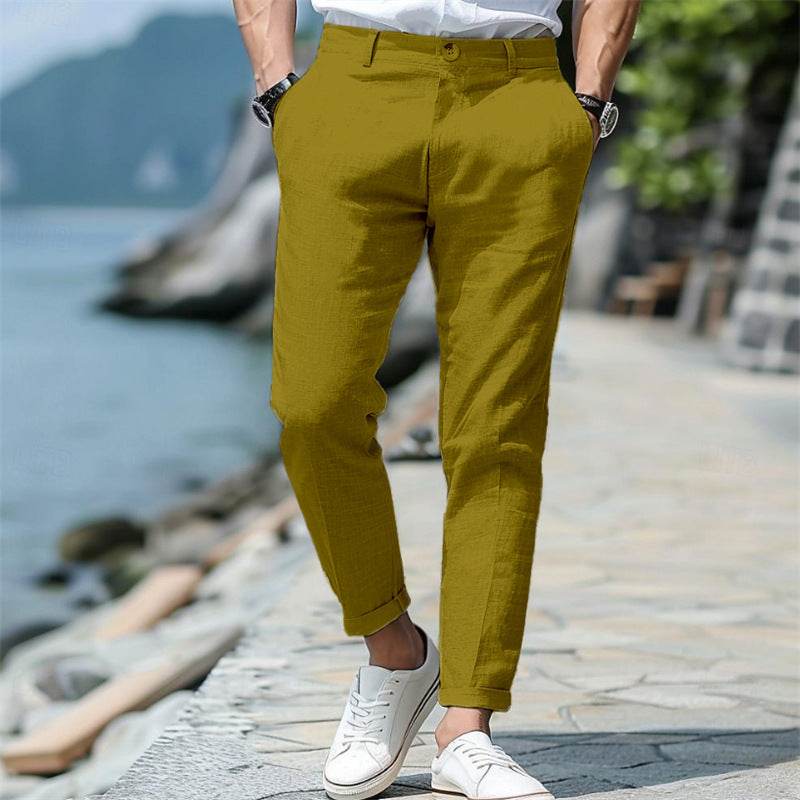 Men's Linen Summer Trousers - Mid Waist, Slant Pockets, Straight-Leg - Buy Center