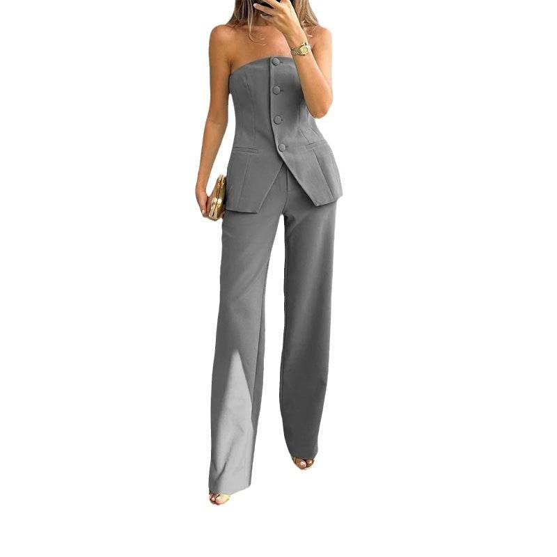 Elegant Casual Tailored Suit - Stylish Tube Top & Trousers for Women - Buy Center