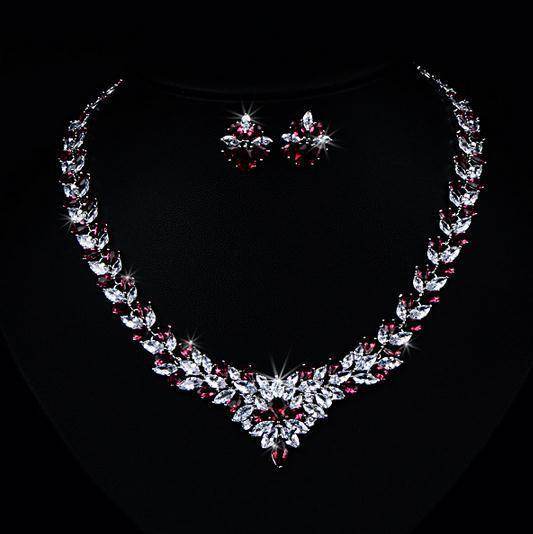 Zircon Flower Stud Necklace Set - Elegant Gold-Plated Jewelry for Every Occasion - Buy Center