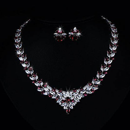Zircon Flower Stud Necklace Set - Elegant Gold-Plated Jewelry for Every Occasion - Buy Center