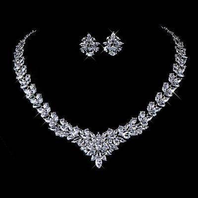 Zircon Flower Stud Necklace Set - Elegant Gold-Plated Jewelry for Every Occasion - Buy Center
