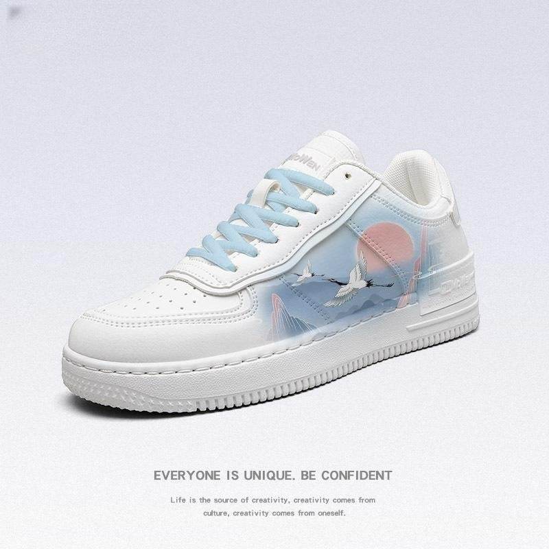 Buycenter Ancient Style White Crane Vulcanize Shoes - Cute Sky Blue Laces - Buy Center