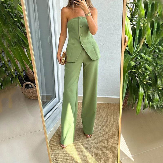 Elegant Casual Tailored Suit - Stylish Tube Top & Trousers for Women - Buy Center