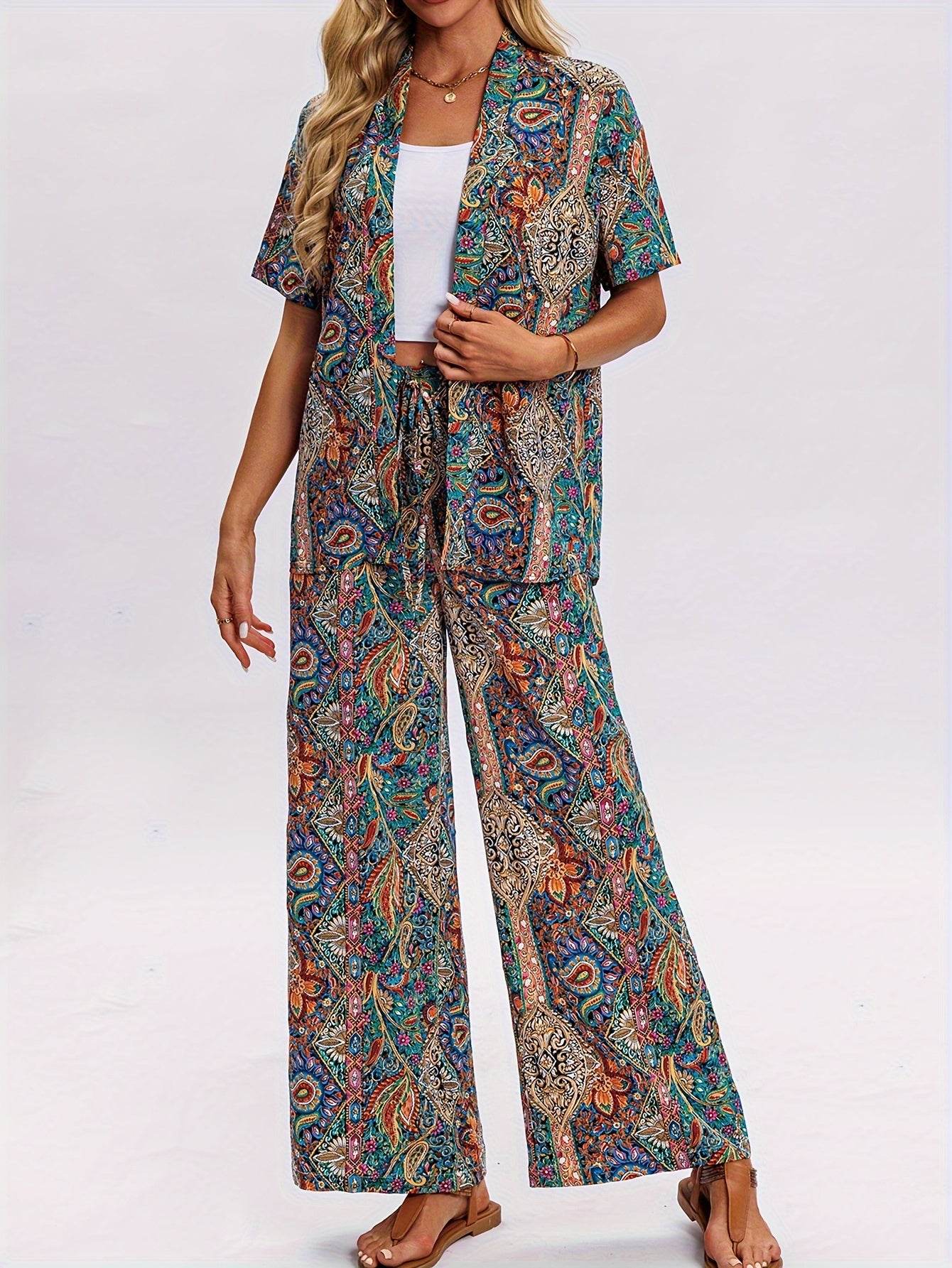 Elegant Women's Paisley Print Two-Piece Set - Lightweight & Stylish - Buy Center