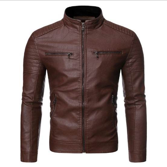 Buycenter Stand Collar Leather Jacket - Trendy Style for Casual Wear - Buy Center