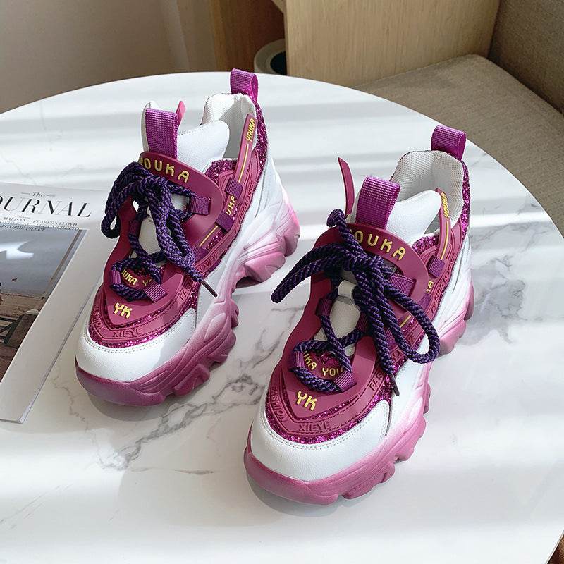 Buycenter Women's Colorful Sequin Lace-Up Sneakers - Trendy Platform Style - Buy Center