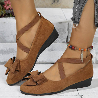 Chic Suede Bow Wedge Flats - Stylish Summer Comfort for Women - Buy Center