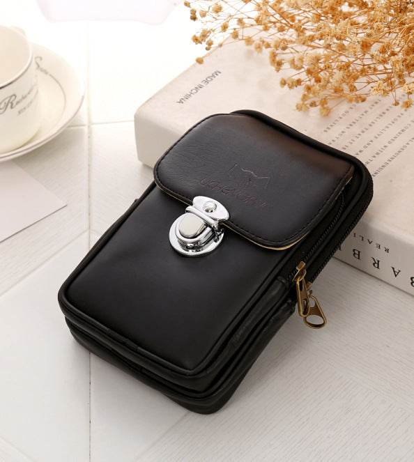 Men's PU Leather Waist Bag - Stylish Double Layer Design with Magnetic Buckle - Buy Center