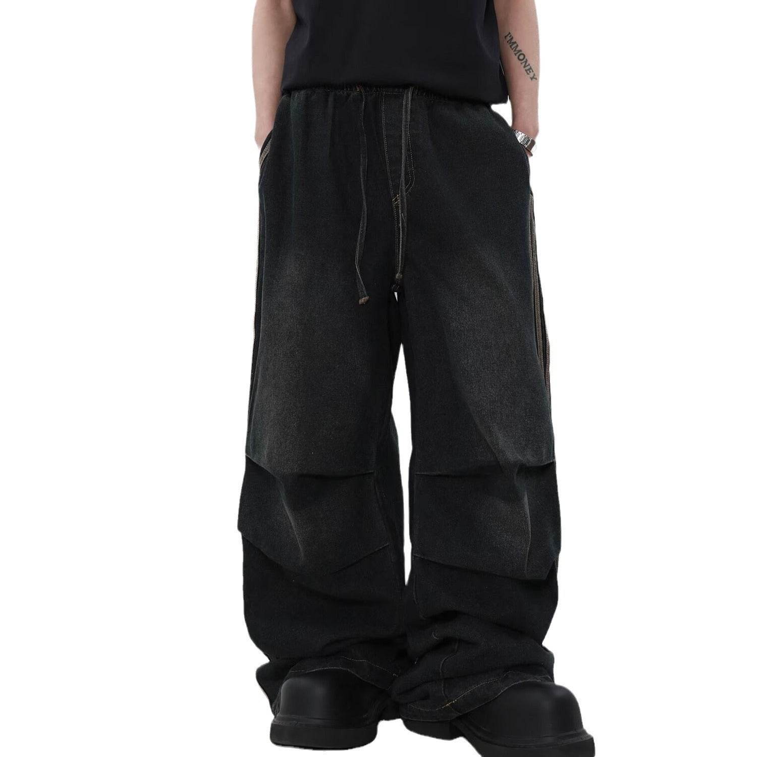 American Pleated Wide Leg Jeans for Men - Stylish Black Denim Trousers - Buy Center