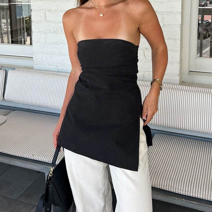 Irregular Fashion Tube Top Vest - Trendy Black & White Cotton Blazer - Buy Center