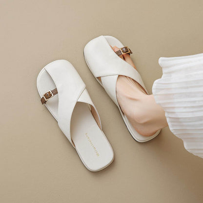 Women's Square Toe Flip Flops - Stylish Apricot & Khaki Summer Slippers - Buy Center
