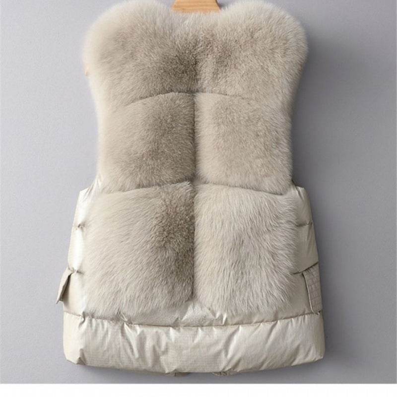 Women's Winter Short Down Jacket - Imitation Fox Fur Vest, Stylish & Warm - Buy Center