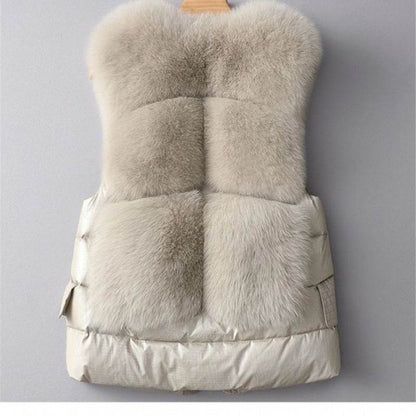 Women's Winter Short Down Jacket - Imitation Fox Fur Vest, Stylish & Warm - Buy Center